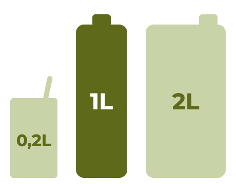 Ambalaje disponibile Naturalis Mere: 0,2 L, 1 L și 2 L