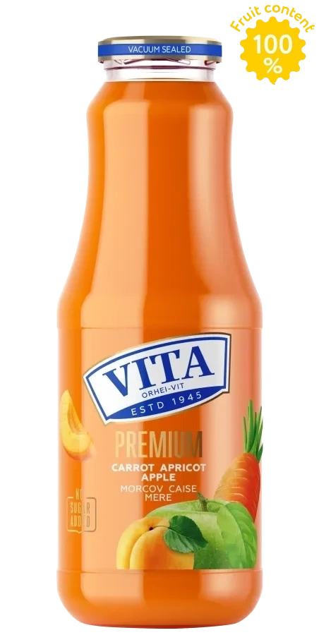 Suc Vita Premium Morcov–Caise–Mere 1 L – sticlă